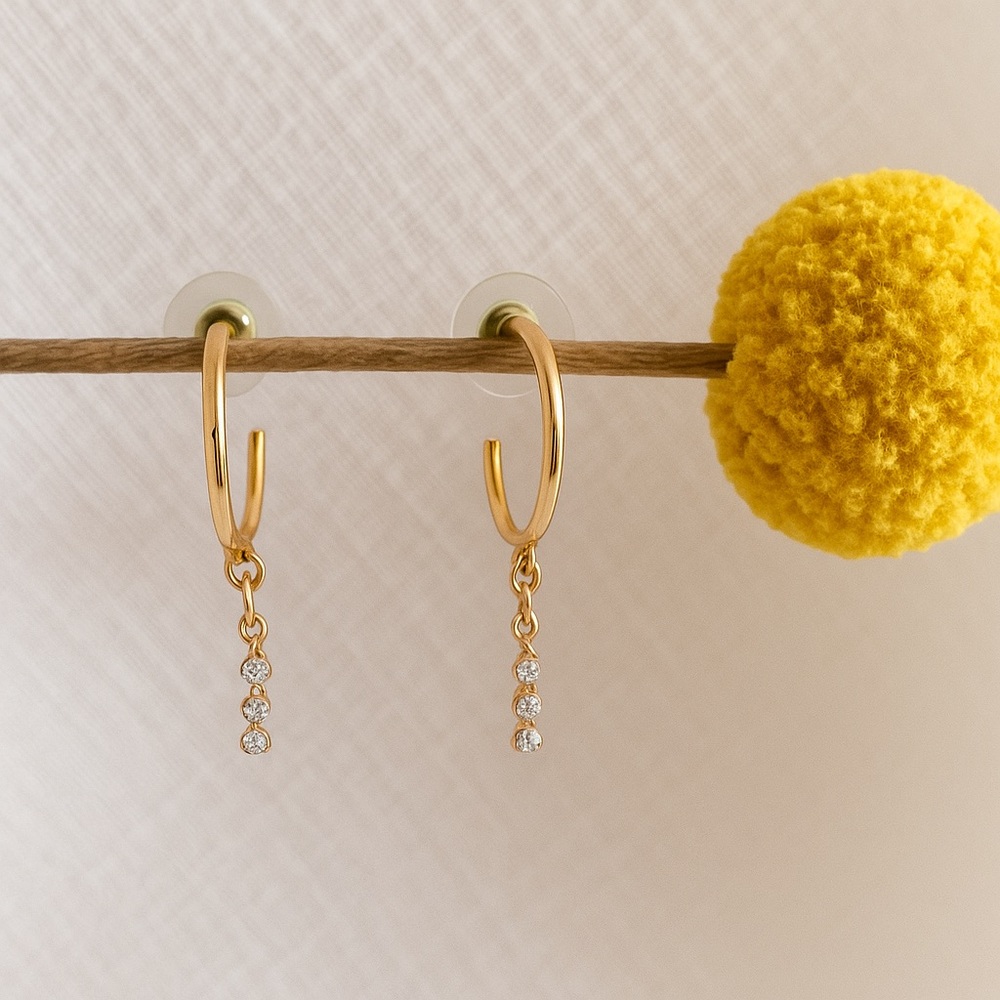 Petite Gold Hoop Earrings with Crystal Drop – Everyday Minimal